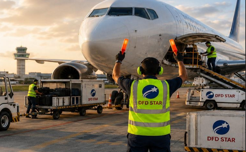 Equipe DFD Star realizando operação de apoio em solo junto à aeronave